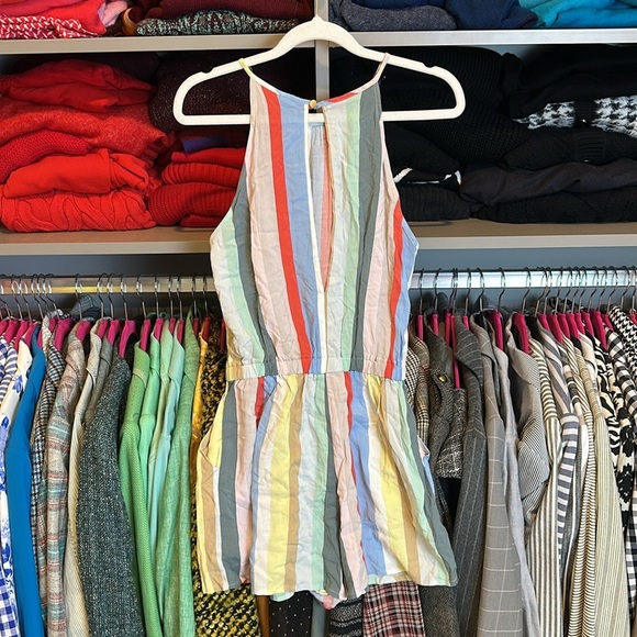 Bebop multicolored striped back keyhole closure elastic tie waistband romper S - Picture 3 of 3